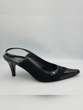 STUART WEITZMAN Black Patent Toe-Capped Slingback Heels, Size 8